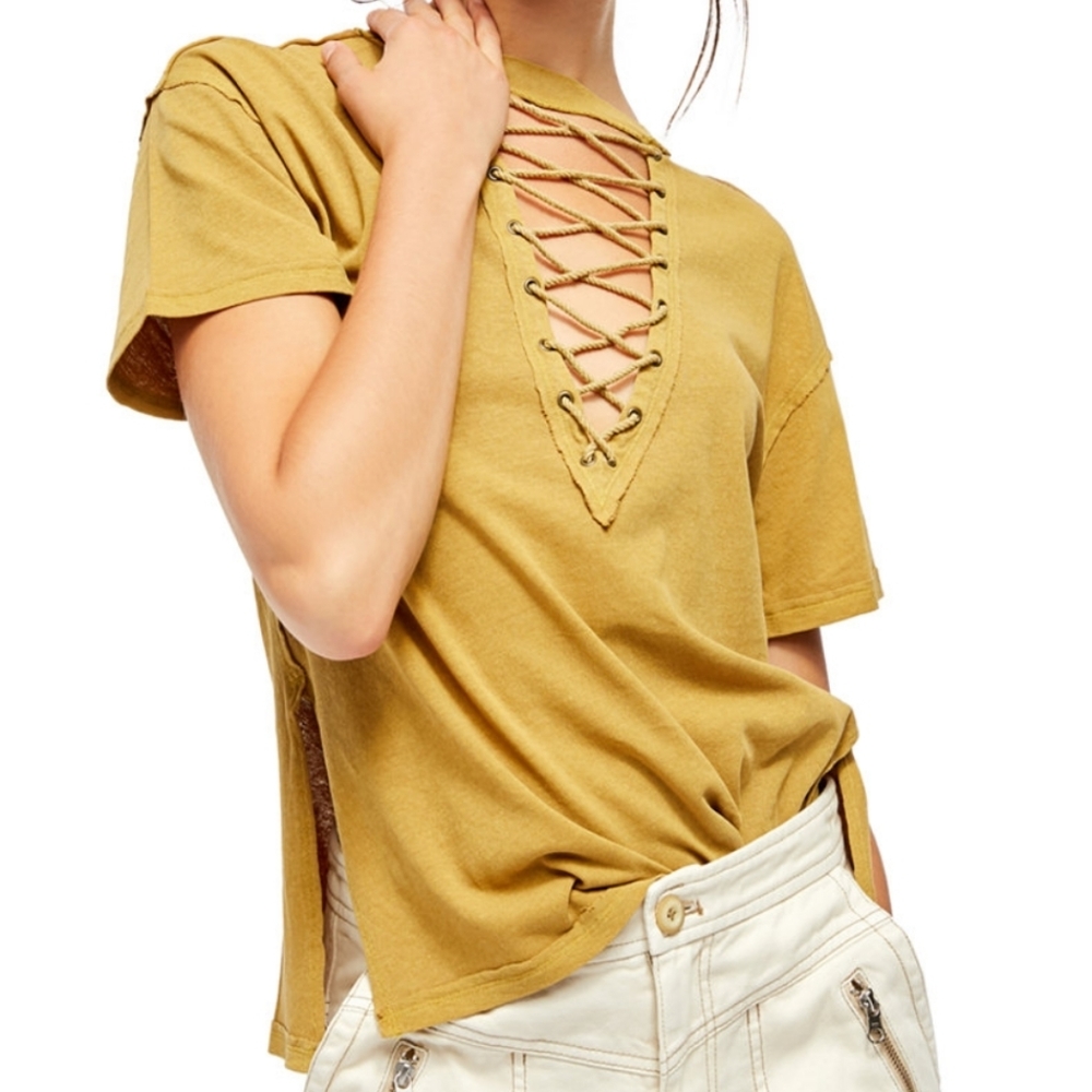 NWT- Free People Lace-Up Oversized top.